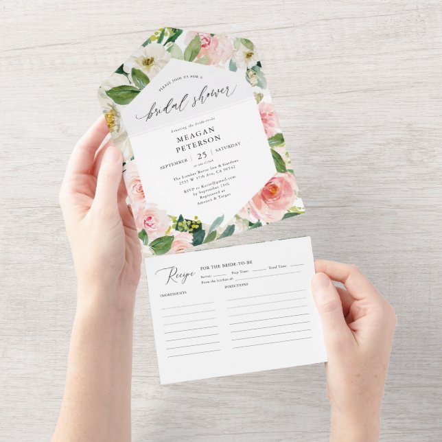 Elegant Blush Floral Bridal Shower All In One Invitation (Tearaway)