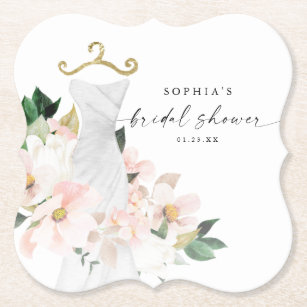 Elegant Blush Floral Bridal Shower Paper Coaster