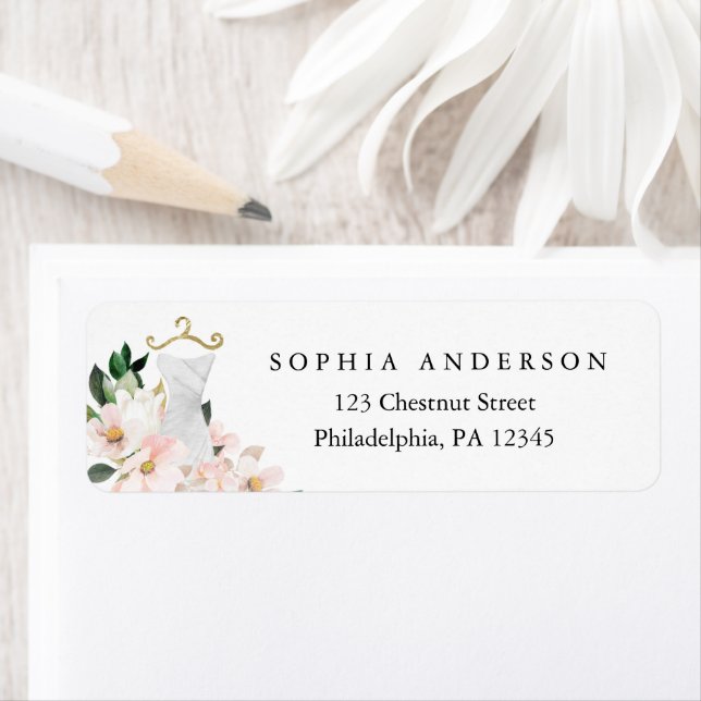 Elegant Blush Floral Bridal Shower Return Address Label (Insitu)