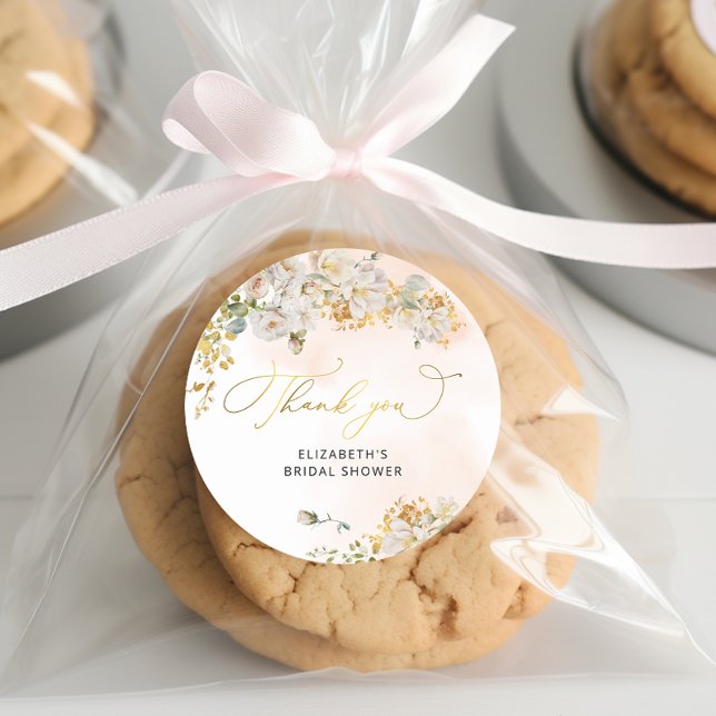 Elegant Blush Floral Bridal Shower Thank You Classic Round Sticker (Creator Uploaded)