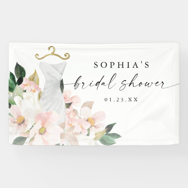 Elegant Blush Floral Bridal Shower Welcome Banner (Horizontal)