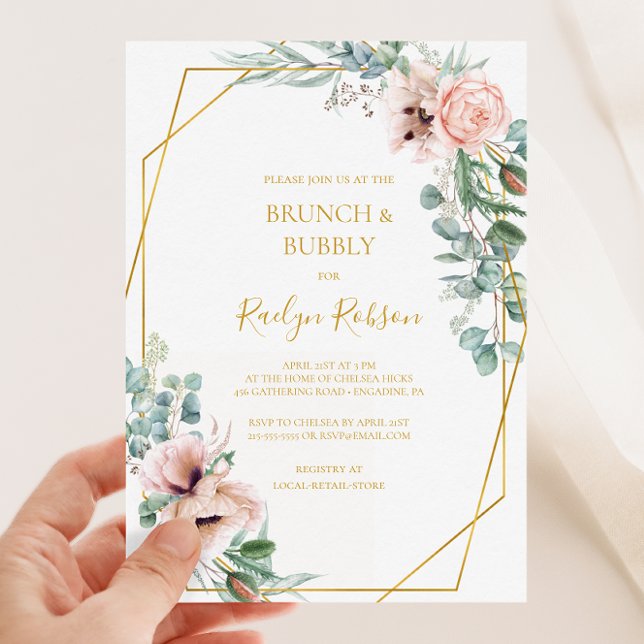 Elegant Blush Floral | Brunch and Bubbly Shower Invitation (Creator Uploaded)
