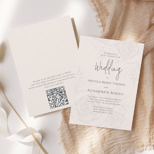 Elegant Blush Floral Calligraphy Script QR Code Invitation