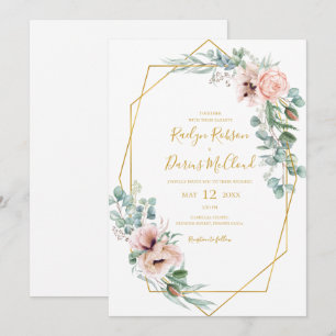Elegant Blush Floral   Casual Wedding Invitation