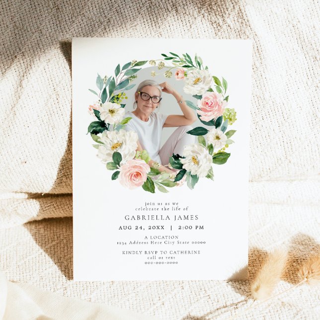 Elegant Blush Floral Celebration of Life Funeral Invitation (Creator Uploaded)