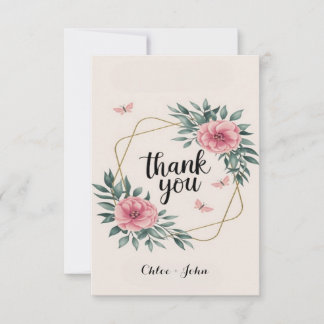 Elegant Blush Floral Custom Wedding  Thank You Card