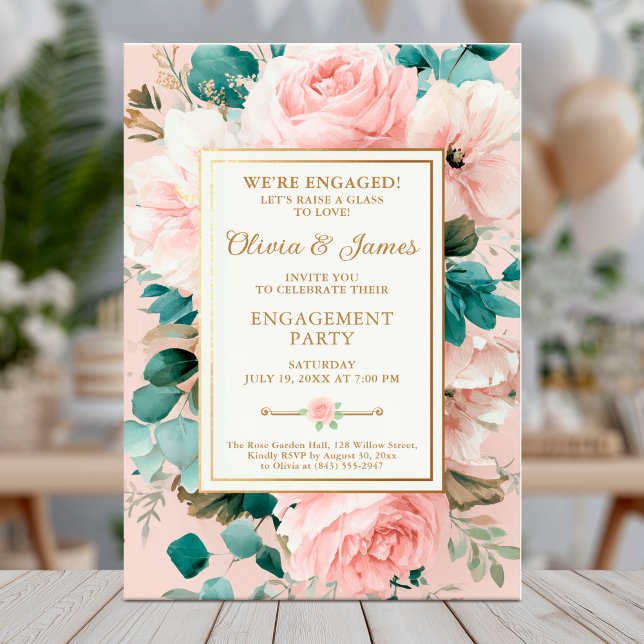 Elegant blush floral engagement party invitation (Creator Uploaded)