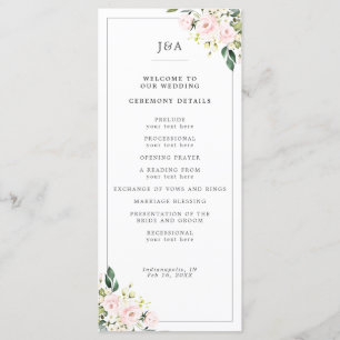 Elegant Blush Floral Eucalyptus Greenery Wedding Program