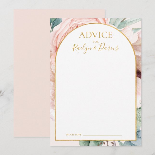 Elegant Blush Floral Garden | Pastel Wedding Advice Card (Front/Back)
