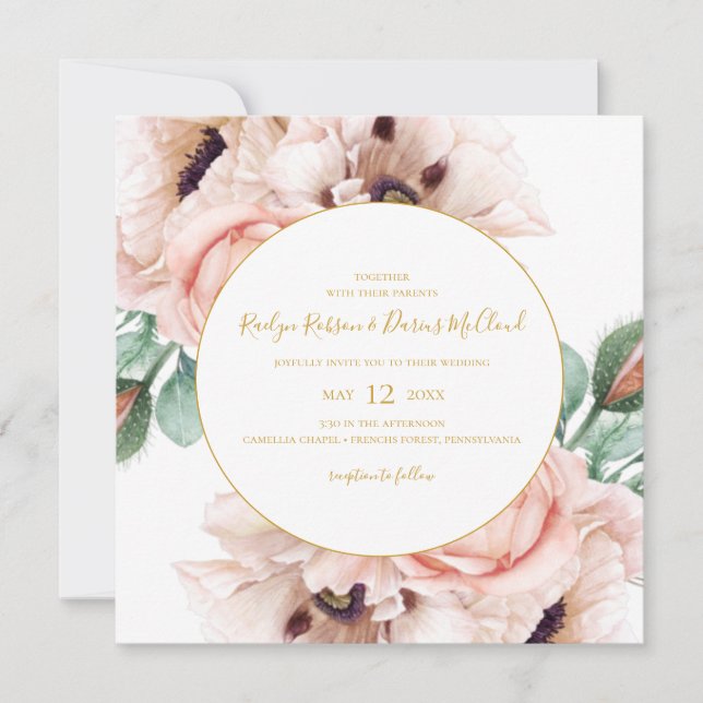 Elegant Blush Floral Garden | Square Wedding Invitation (Front)