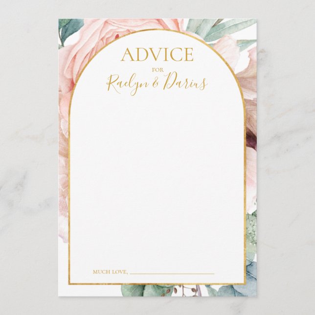 Elegant Blush Floral Garden | Wedding Advice Card (Front)
