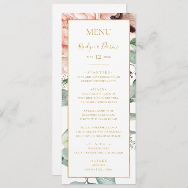 Elegant Blush Floral Garden | Wedding Dinner Menu (Front/Back)