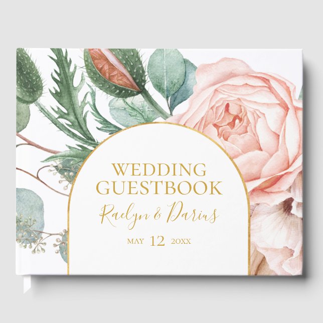 Elegant Blush Floral Garden | Wedding Guest Book (Front)