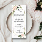 Elegant Blush Floral Geometric Wedding Menu Cards