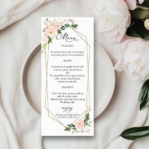 Elegant Blush Floral Geometric Wedding Menu Cards