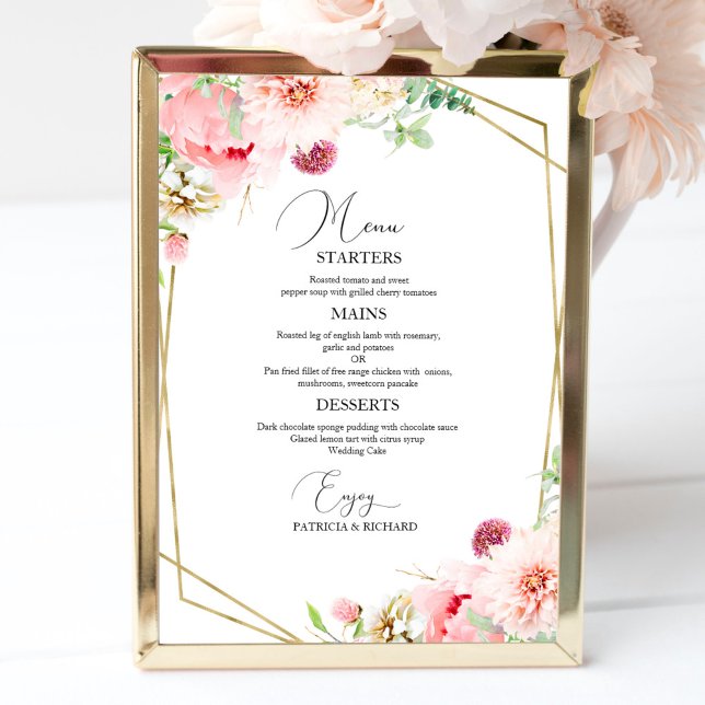 Elegant Blush Floral Geometric Wedding Menu Poster (Creator Uploaded)