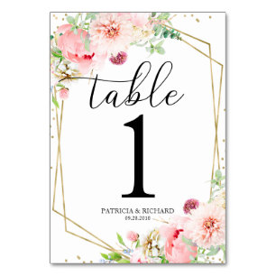 Elegant Blush Floral Geometric Wedding Table Number