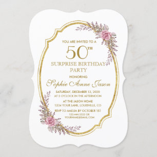 Elegant Blush Floral Gold 50th Surprize Birthday Invitation