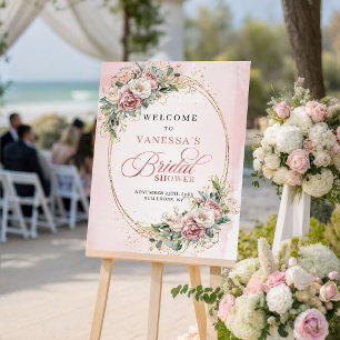 Elegant Blush Floral Gold Bridal Shower Welcome Poster