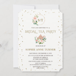 Elegant Blush Floral Gold Frame Bridal Shower Invitation