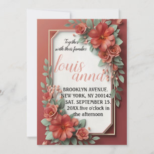 Elegant Blush Floral Gold Frame Wedding Invitation