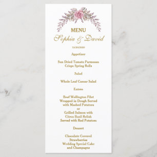 Elegant Blush Floral Gold Frame Wedding Menu