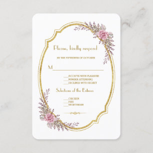Elegant Blush Floral Gold Frame Wedding RSVP Card