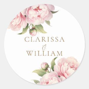 Elegant Blush Floral Gold White Modern Wedding Classic Round Sticker