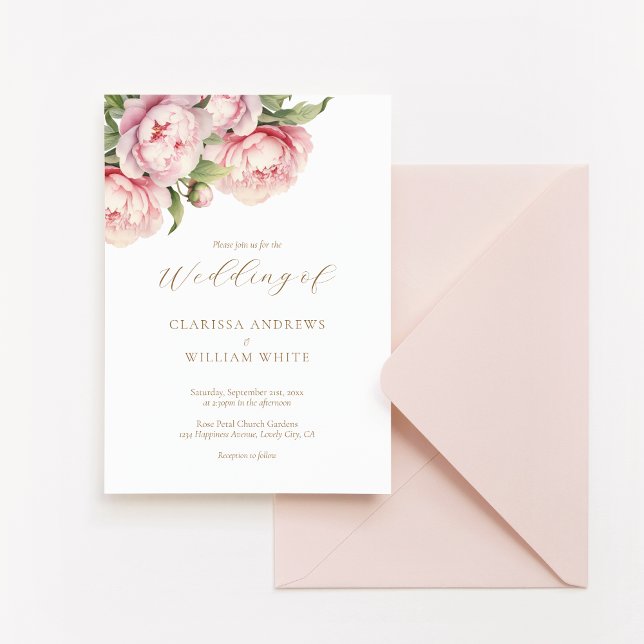 Elegant Blush Floral Gold White Modern Wedding Invitation (Creator Uploaded)