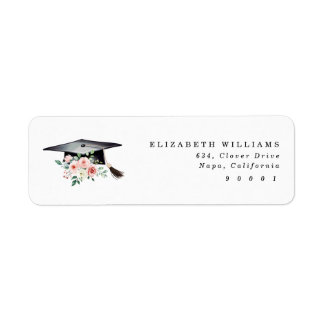 Elegant Blush Floral Graduation Hat Address Label Return Address Label