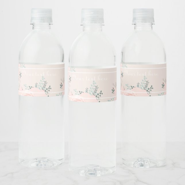  Elegant Blush floral greenery Water Bottle Label (Bottles)