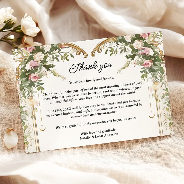 Elegant Blush Floral Heart Arch Wedding  Thank You Card (Creator Uploaded)