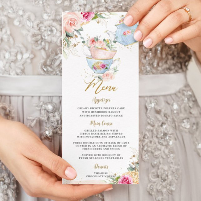 Elegant Blush Floral High Tea Baby Shower Menu (Creator Uploaded)