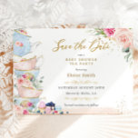 Elegant Blush Floral High Tea Party Baby Shower Save The Date<br><div class="desc">Personalise this chic tea party baby shower save the date with your own wording easily and quickly, simply press the customise it button to further re-arrange and format the style and placement of the text.  This elegant card features a pretty teapot, tea cups, scrumptious desserts, beautiful watercolor blush pink roses...</div>