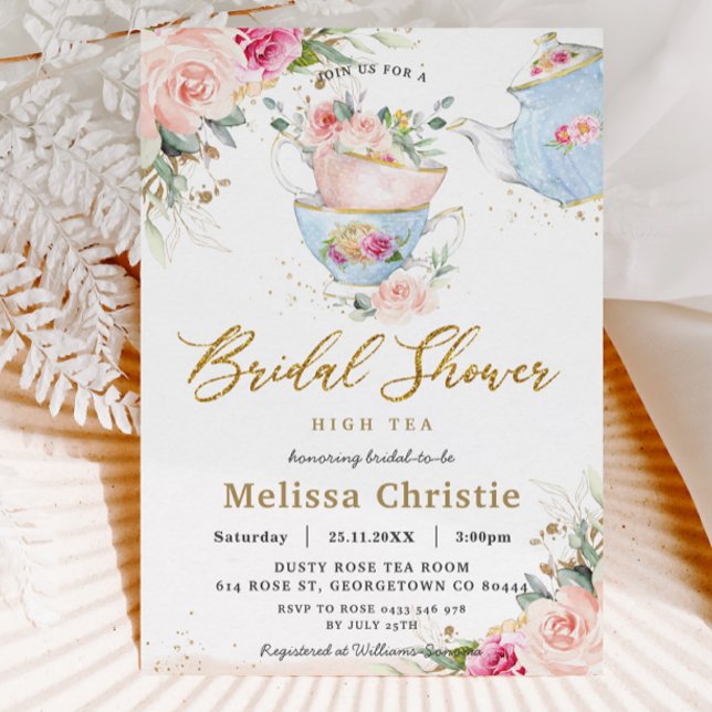 Elegant Blush Floral High Tea Party Bridal Shower Invitation (Creator Uploaded)