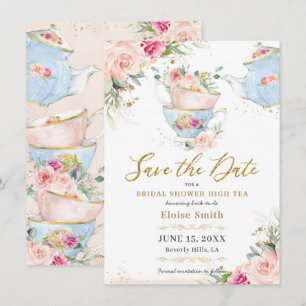 Elegant Blush Floral High Tea Party Bridal Shower  Save The Date