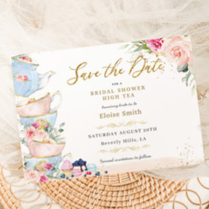 Elegant Blush Floral High Tea Party Bridal Shower Save The Date