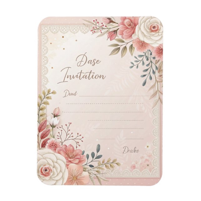 Elegant Blush Floral Lace Wedding Invitation Templ Magnet (Vertical)