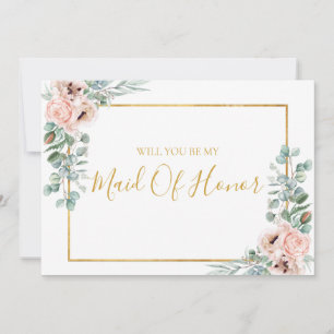 Elegant Blush Floral   Maid Of Honour Proposal Car Invitation