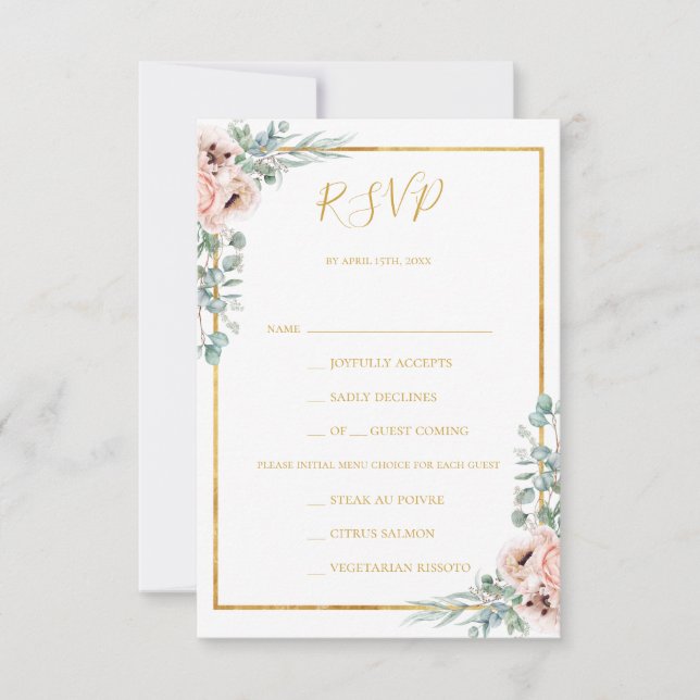 Elegant Blush Floral | Menu Choice RSVP Card (Front)