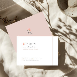 Elegant Blush Floral Monogram Wedding RSVP Card