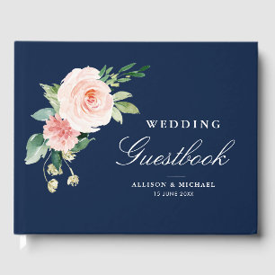 Elegant blush floral navy wedding guestbook