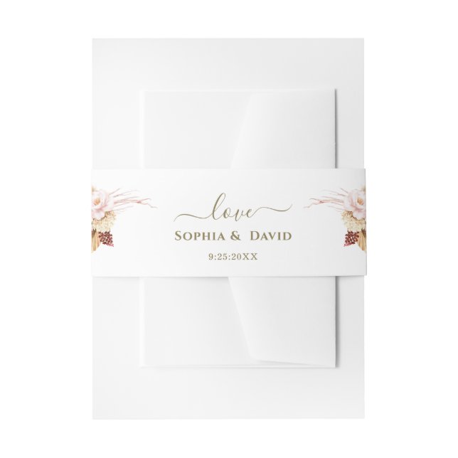 Elegant Blush Floral Pampas Grass Wedding  Invitation Belly Band (Front Example)
