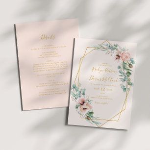 Elegant Blush Floral   Pastel All In One Wedding Invitation
