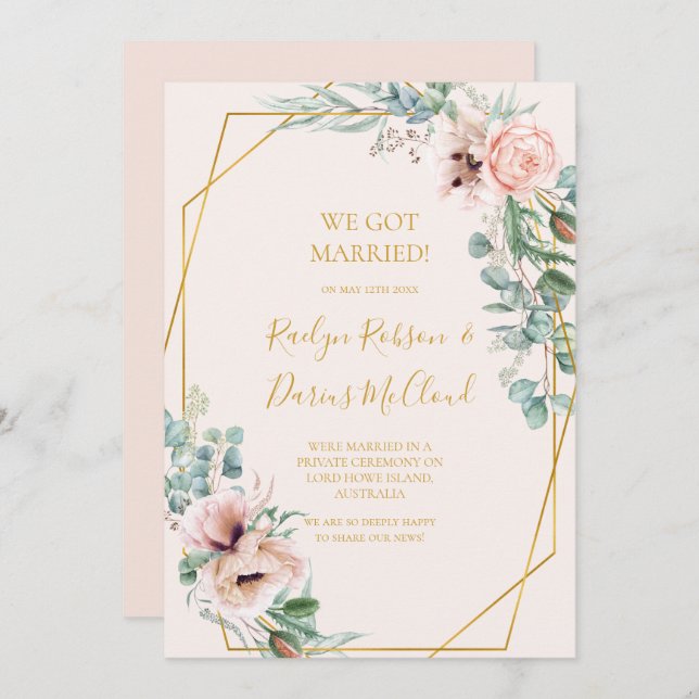 Elegant Blush Floral Pastel Elopement Announcement (Front/Back)
