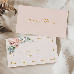 Elegant Blush Floral   Pastel Flat Wedding Place Card