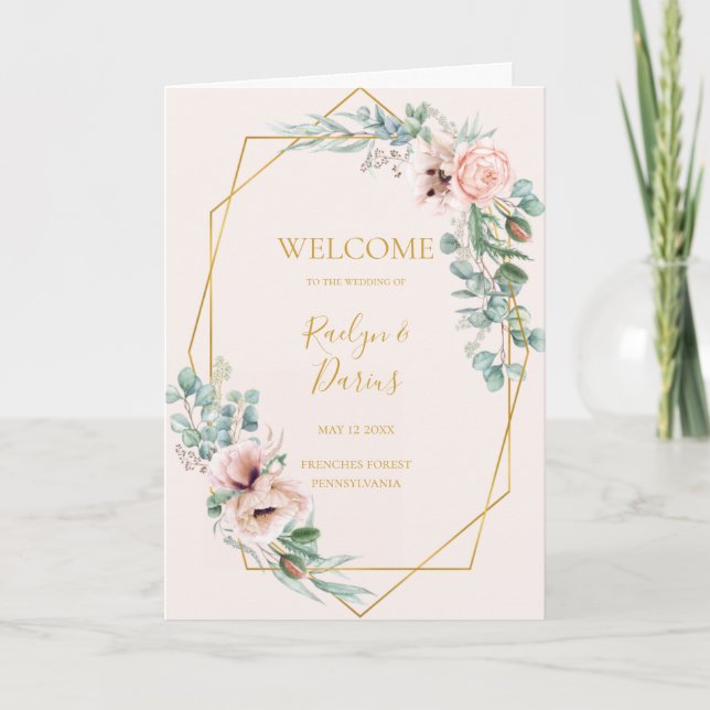 Elegant Blush Floral | Pastel Folded Wedding Program (Front)