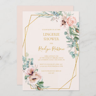 Elegant Blush Floral   Pastel Lingerie Shower Invitation