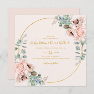 Elegant Blush Floral   Pastel Square Wedding Invitation
