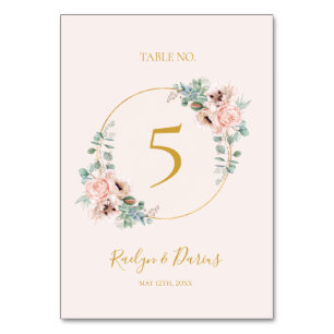 Elegant Blush Floral   Pastel Table Number